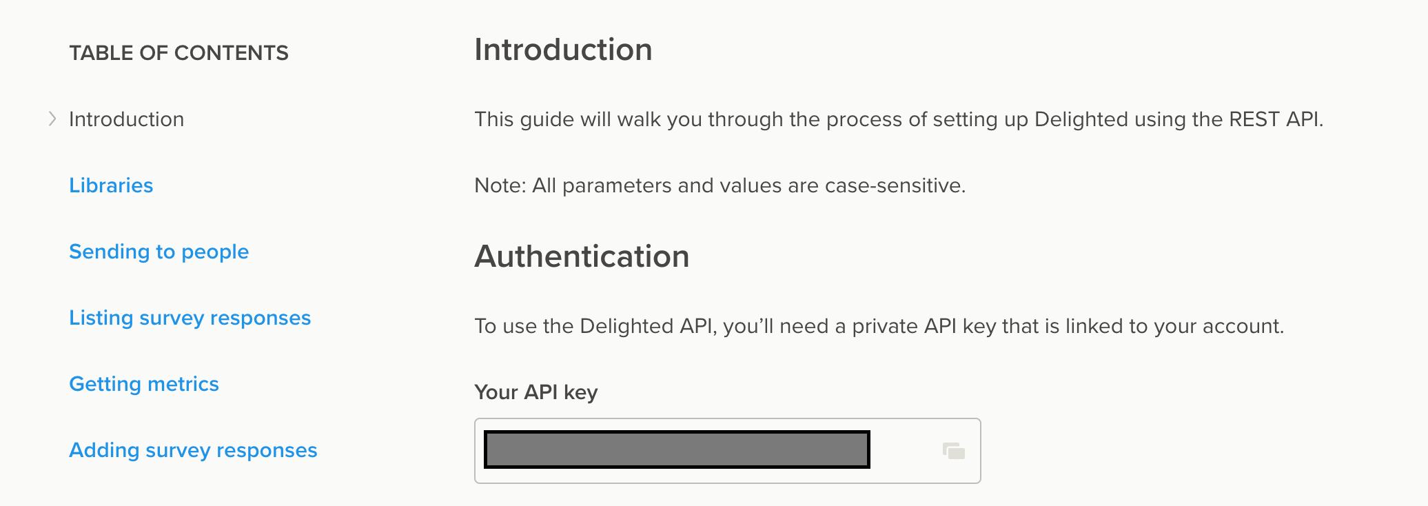 The API key on the Delighted dashboard