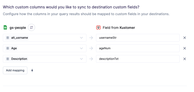 Creating custom fields while field mapping