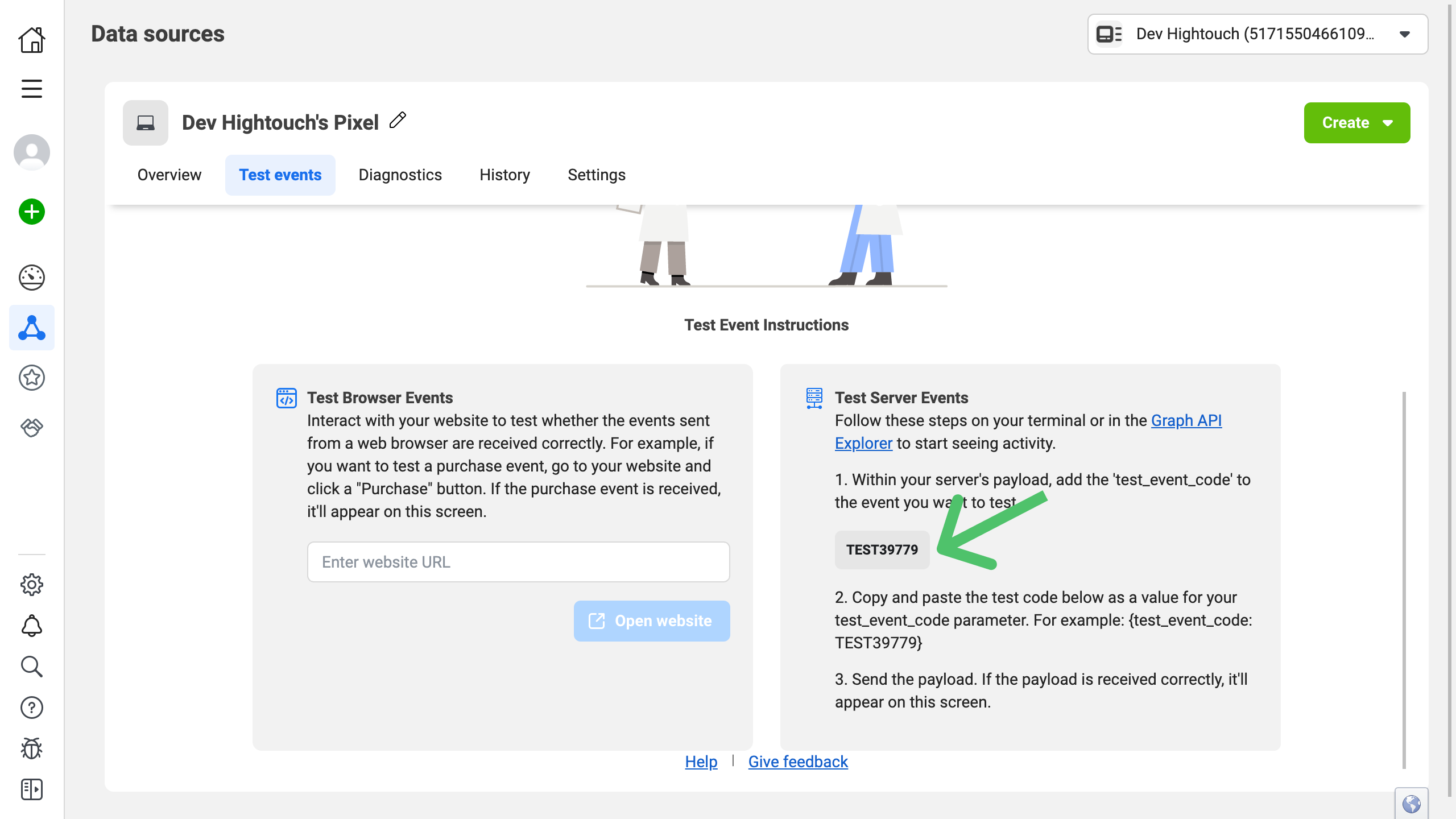 Test event code in Meta Events Manager