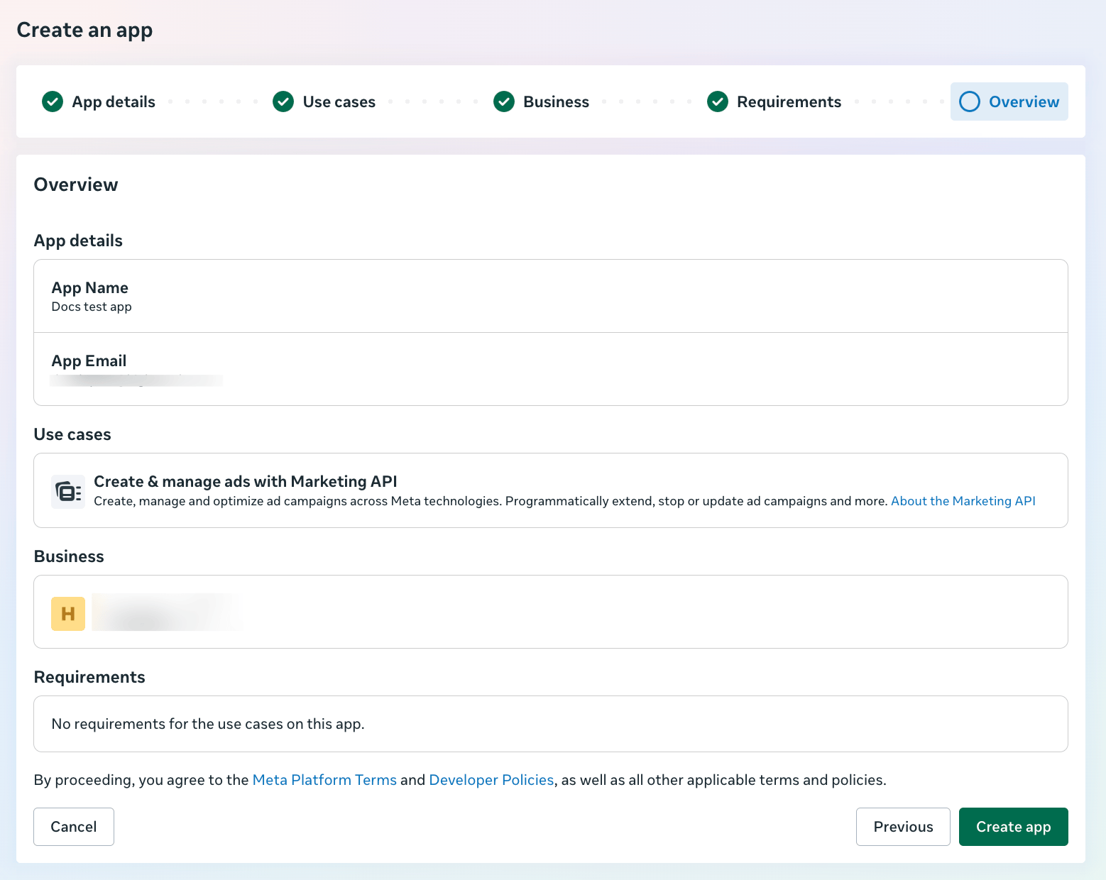 Reviewing and creating the app