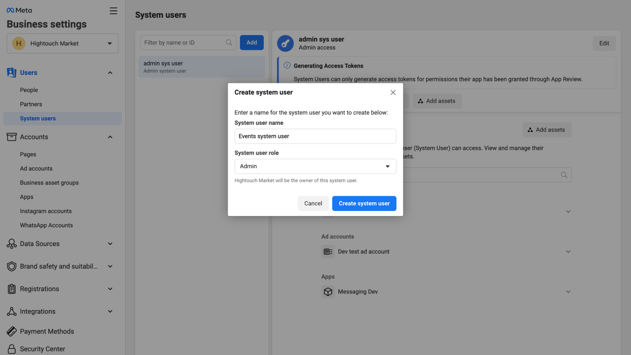 System user creation in Meta