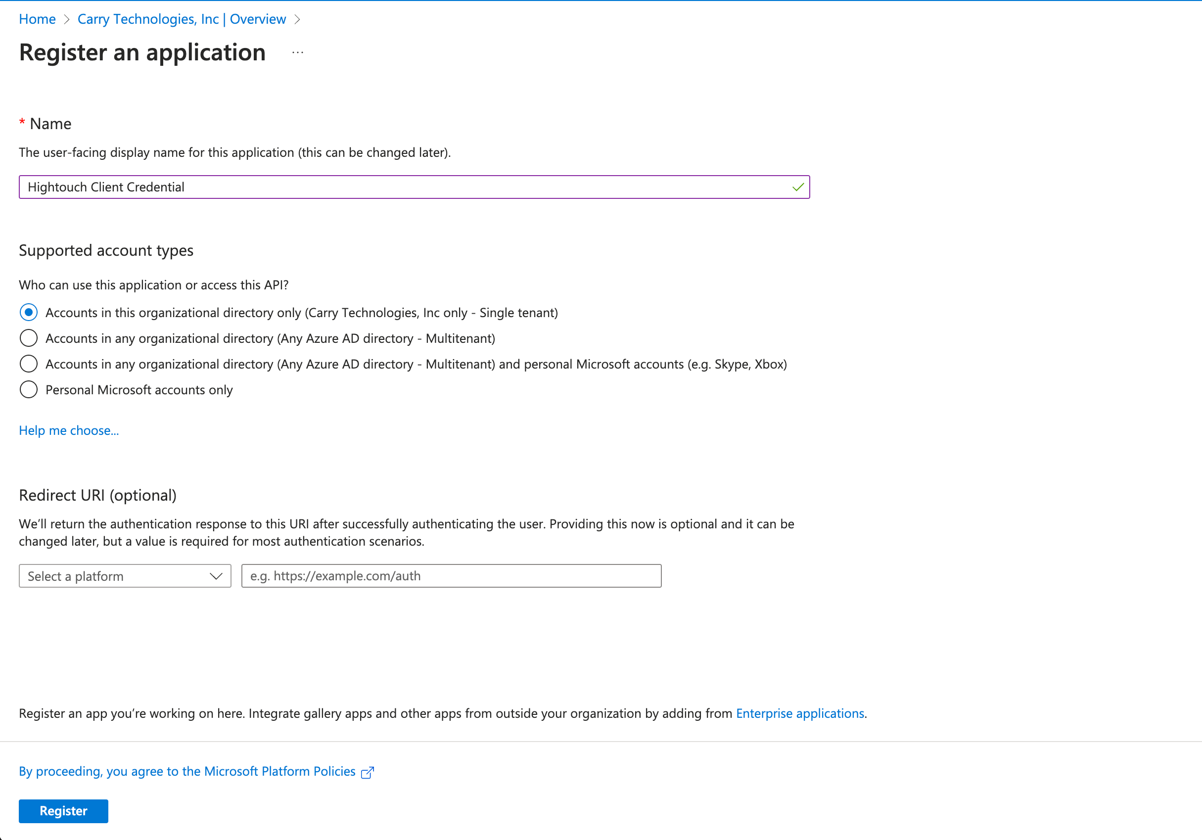 Create app registration