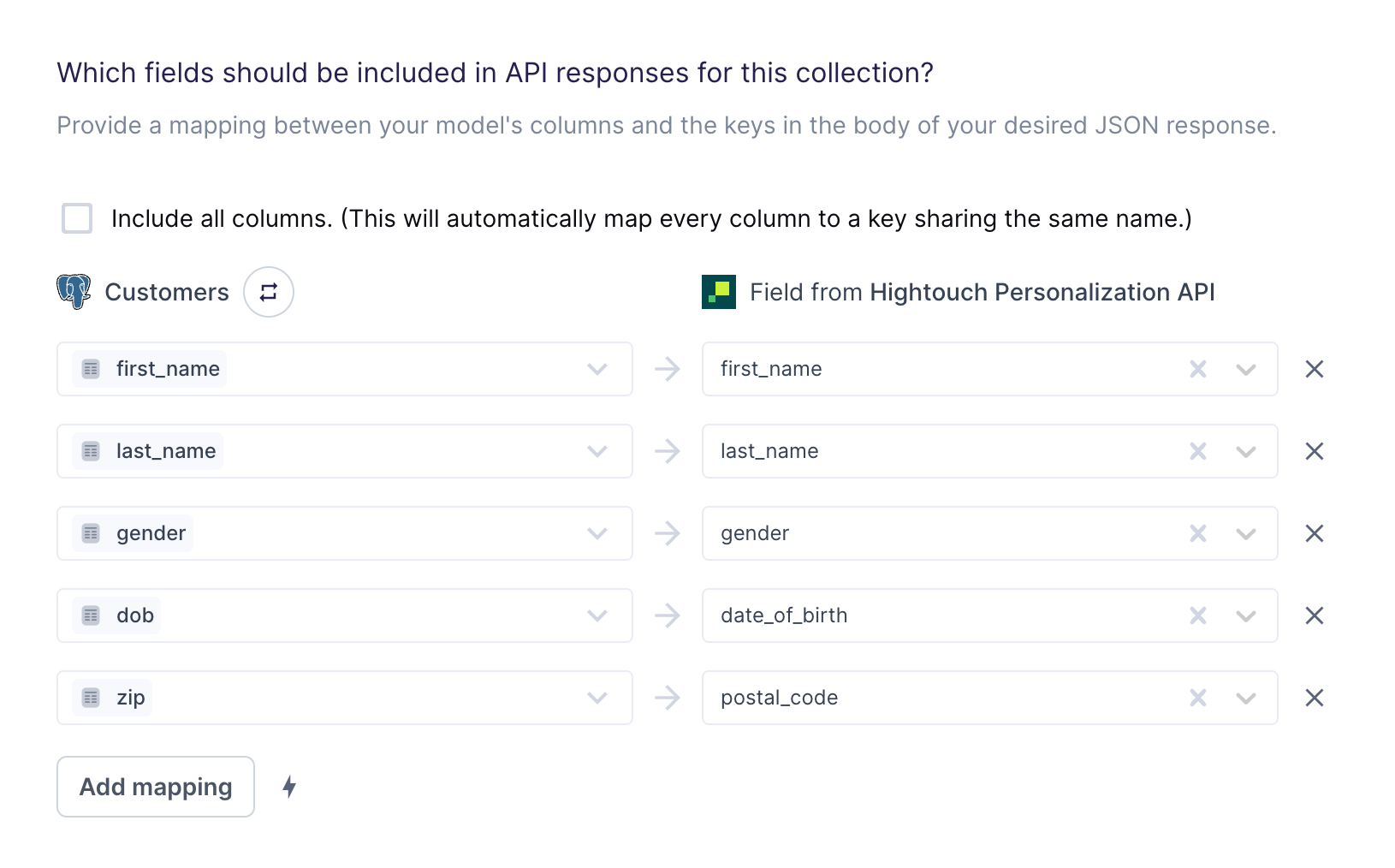Personalization API field mapper