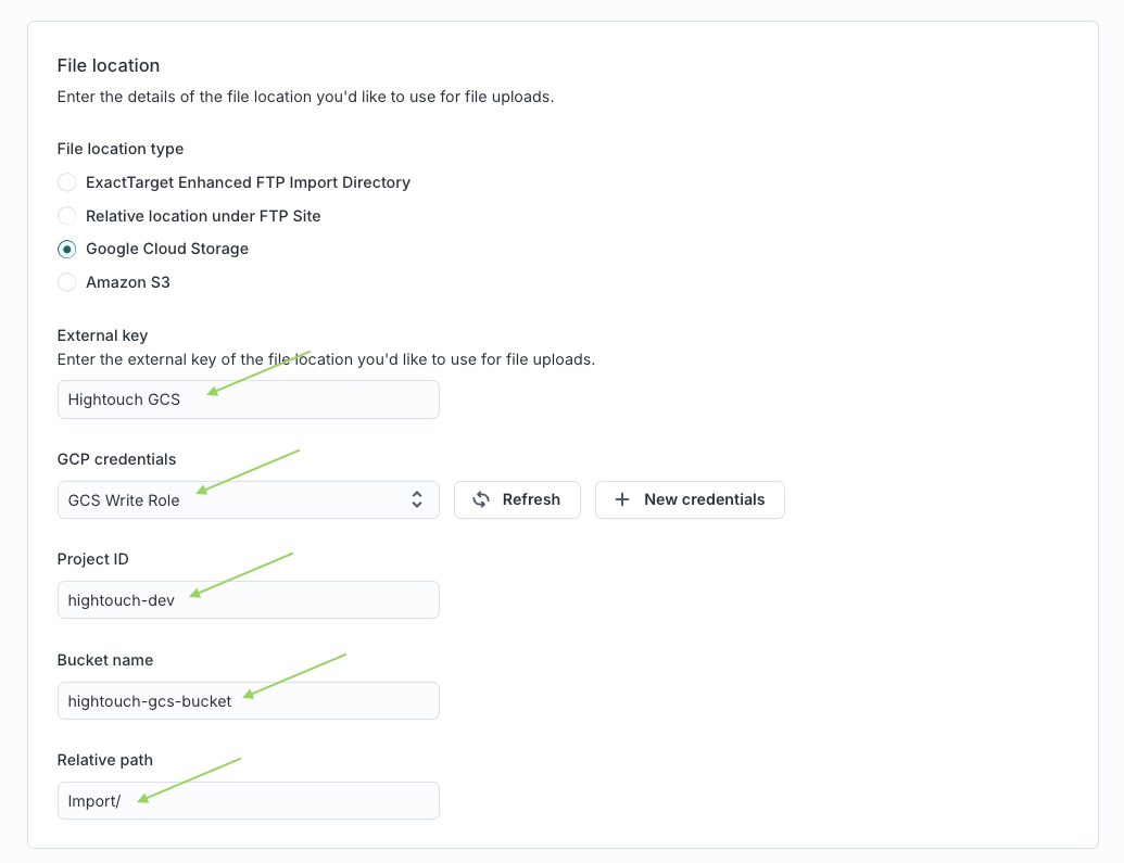 Google Cloud Storage file location in Hightouch