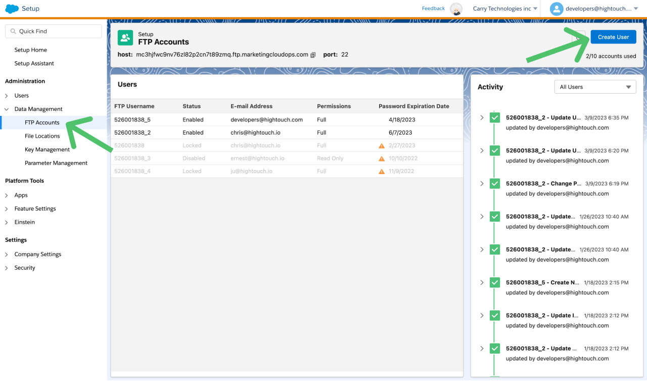 FTP User creation in SFMC