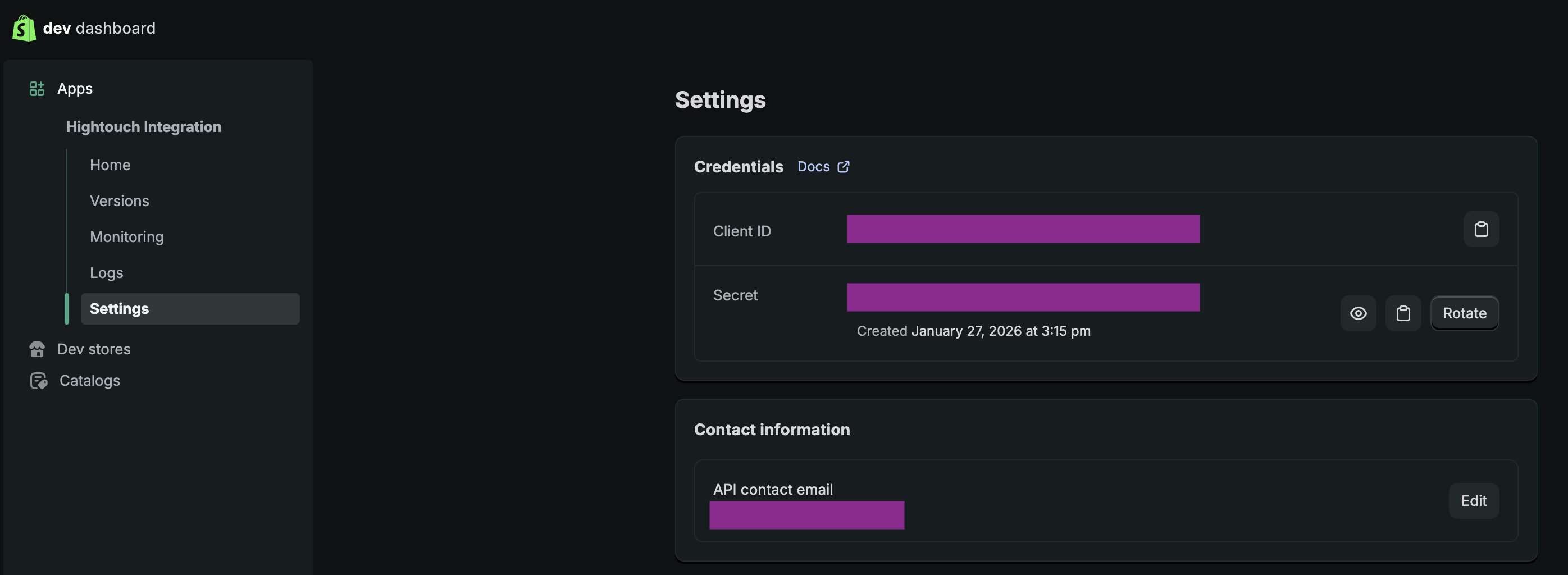 Shopify Custom app client credentials