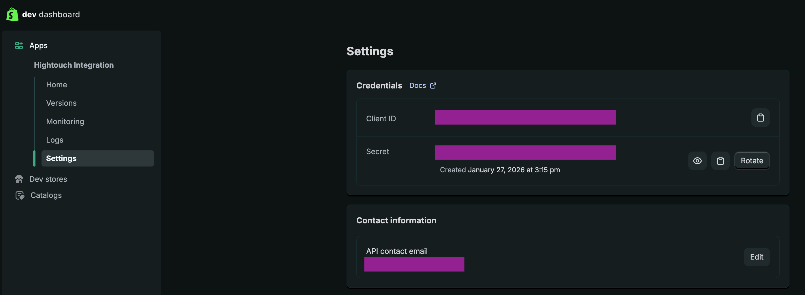 Shopify Custom app client credentials
