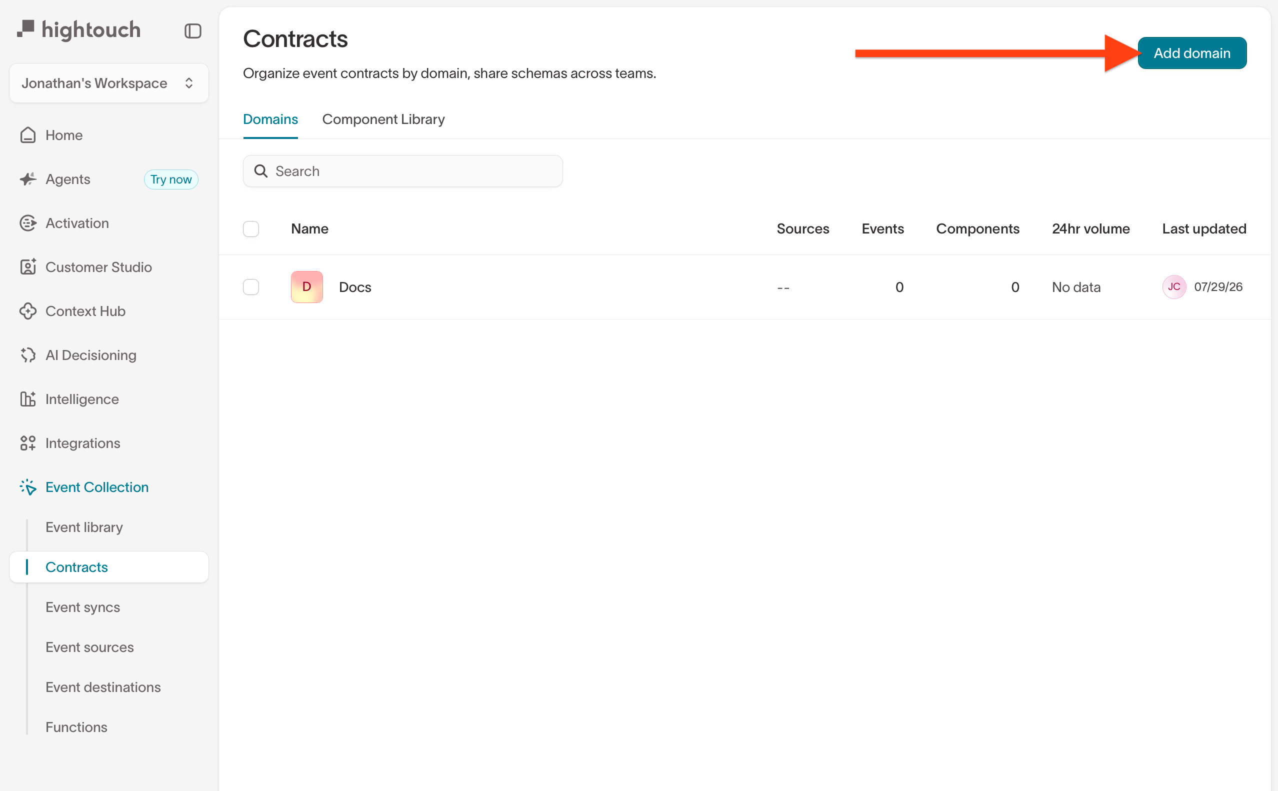 Add domain button