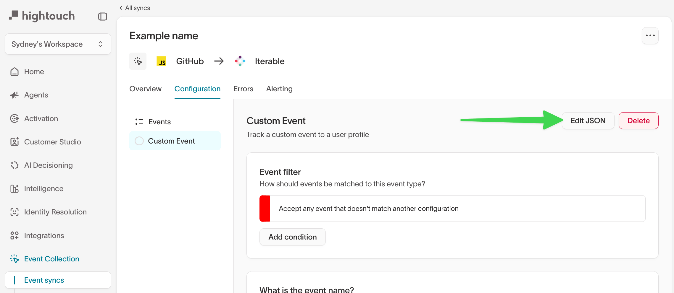 Edit JSON mode button