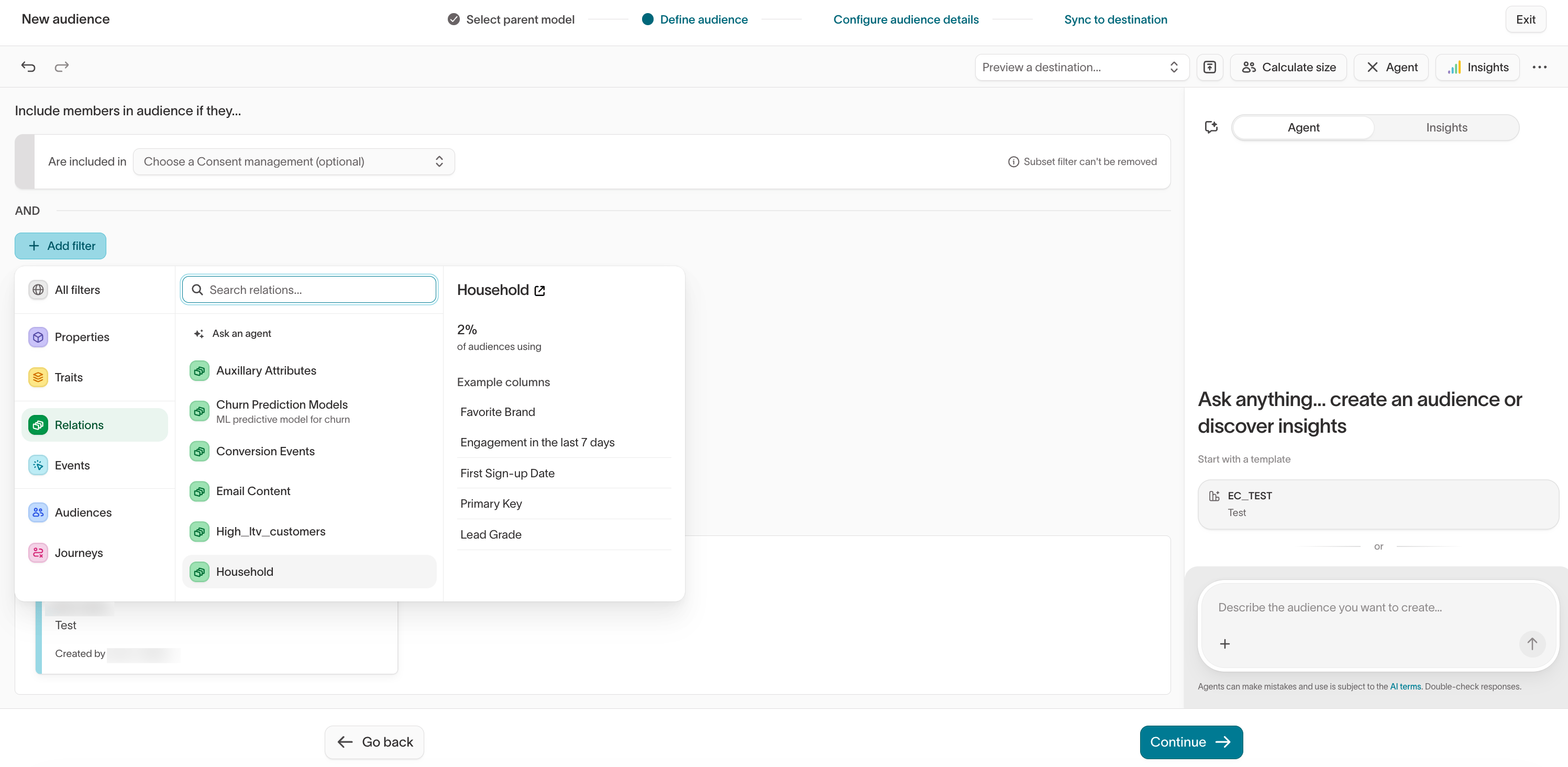 Choose a related model from the Relations filter category