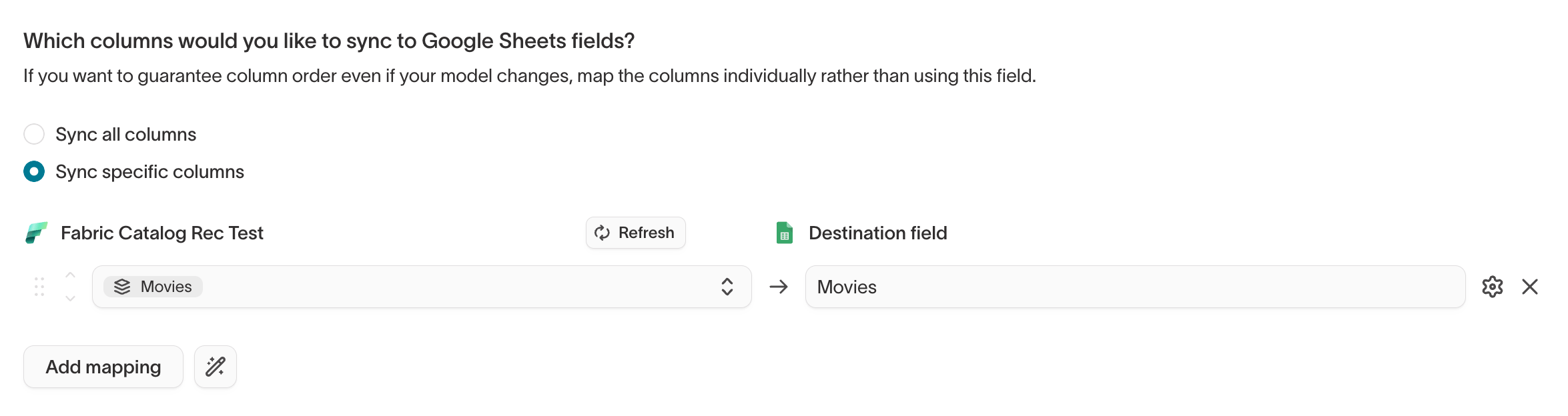 Sync field mapping with a catalog recommendation trait mapped to a destination field