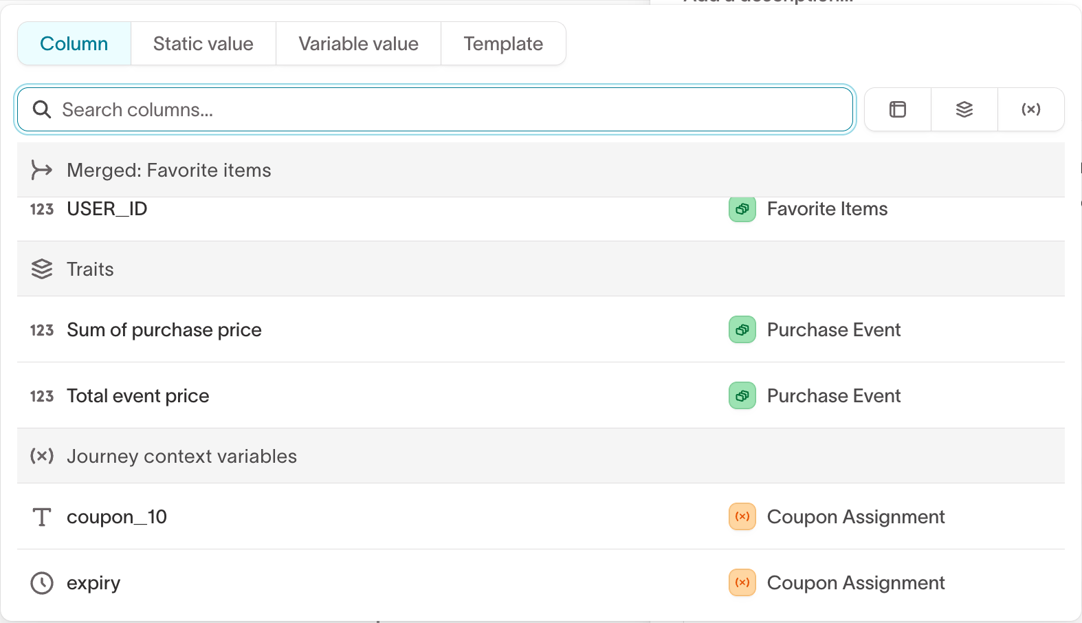 Assigned coupon variables mapped to destination fields