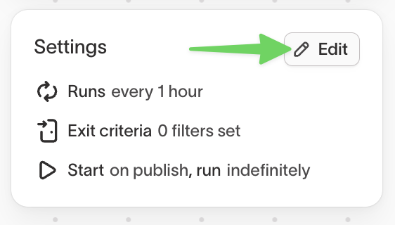 Journey settings panel in edit mode