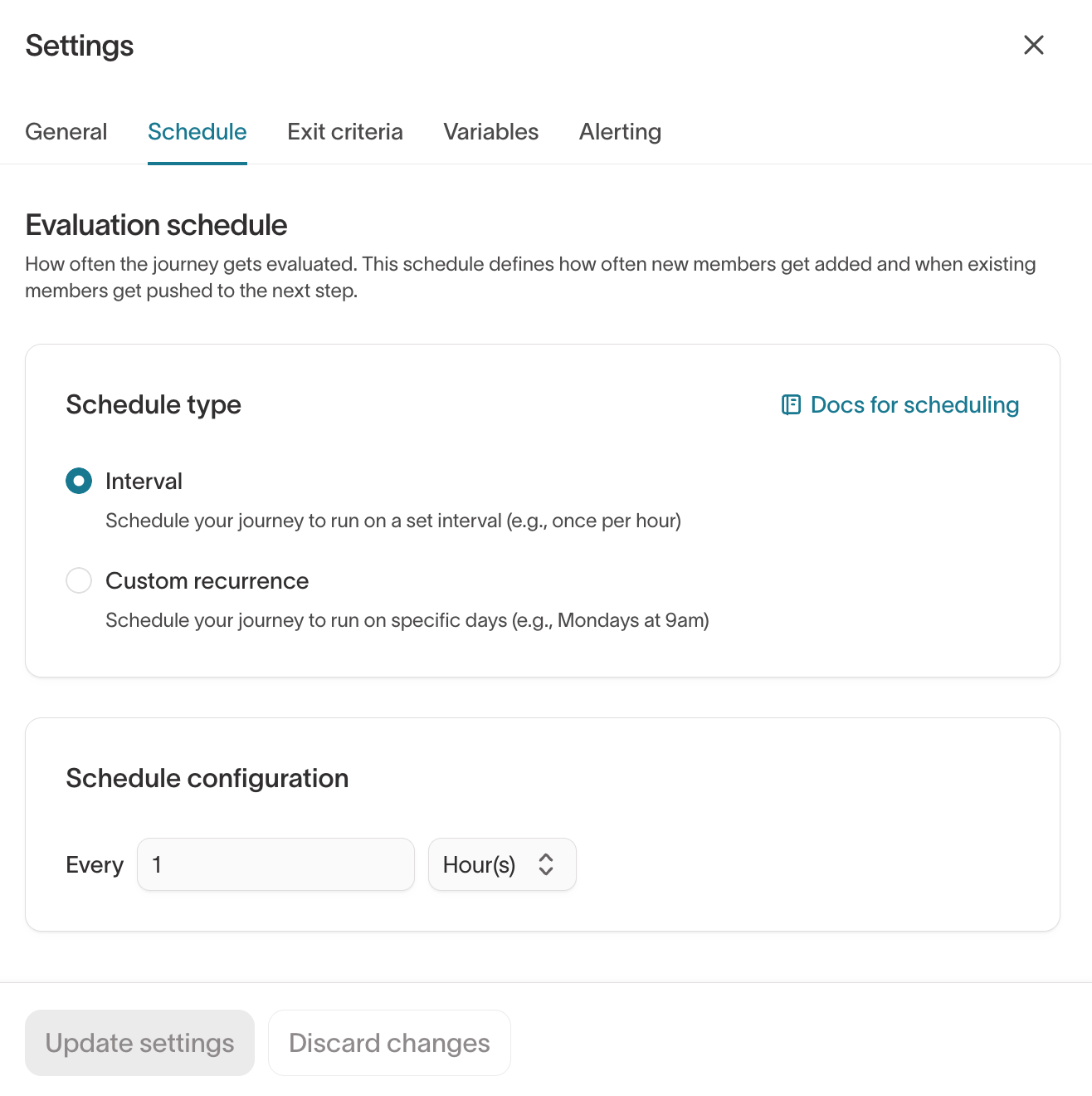 Evaluation schedule settings