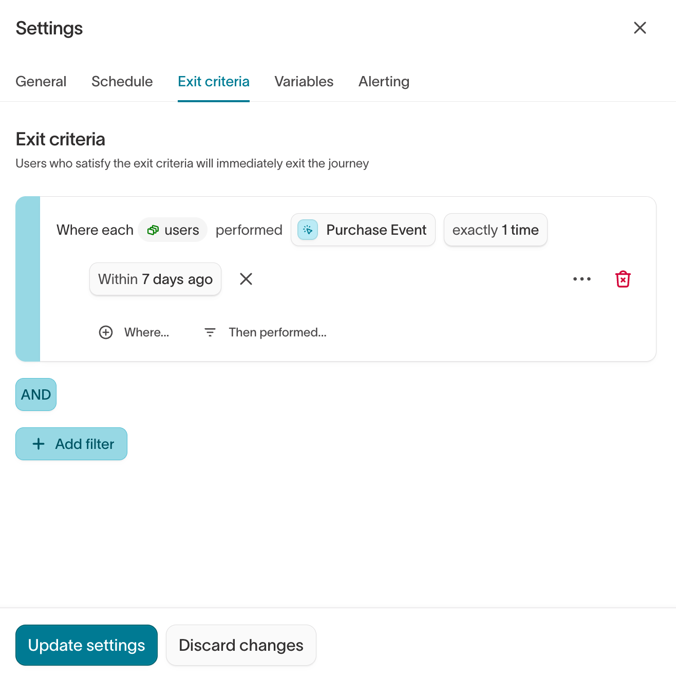 Exit criteria tab