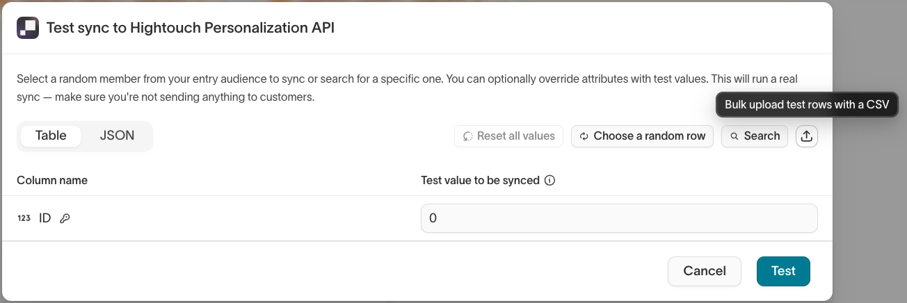 Override values before running a test sync