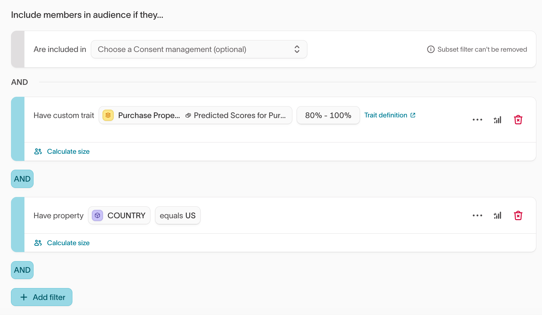 Audience with predictive trait filter