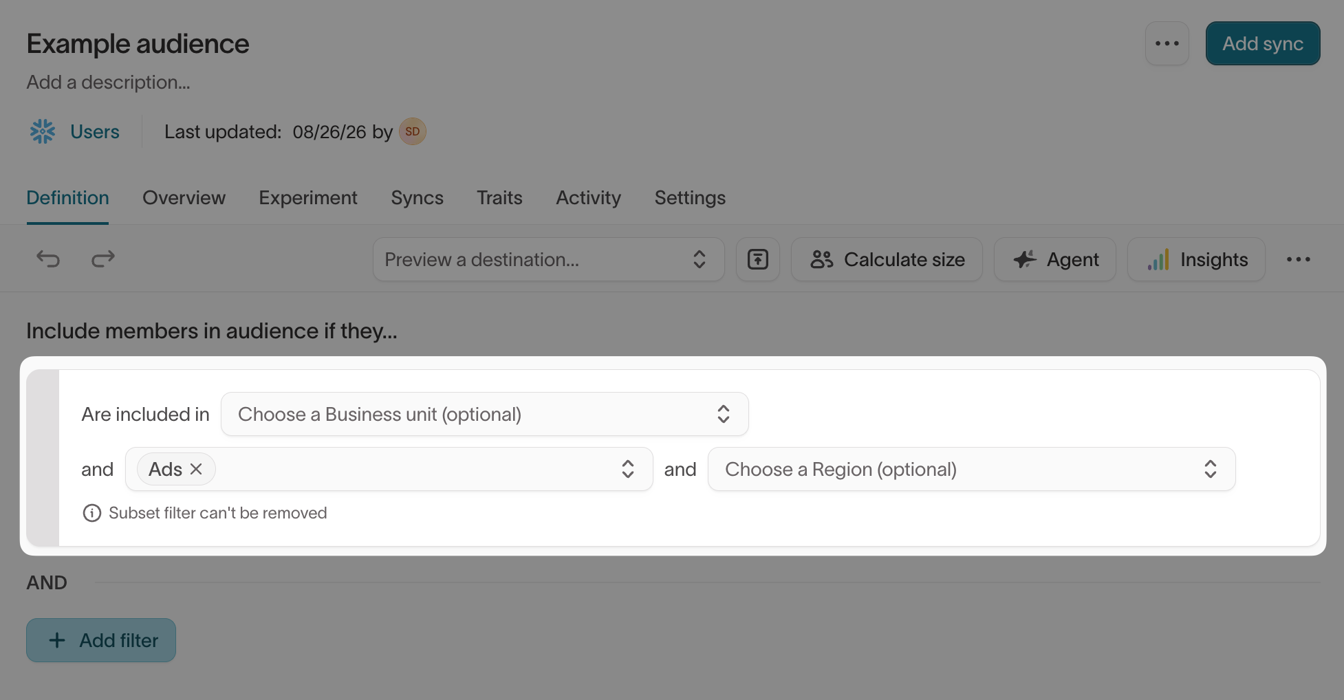 Subsets in audience builder