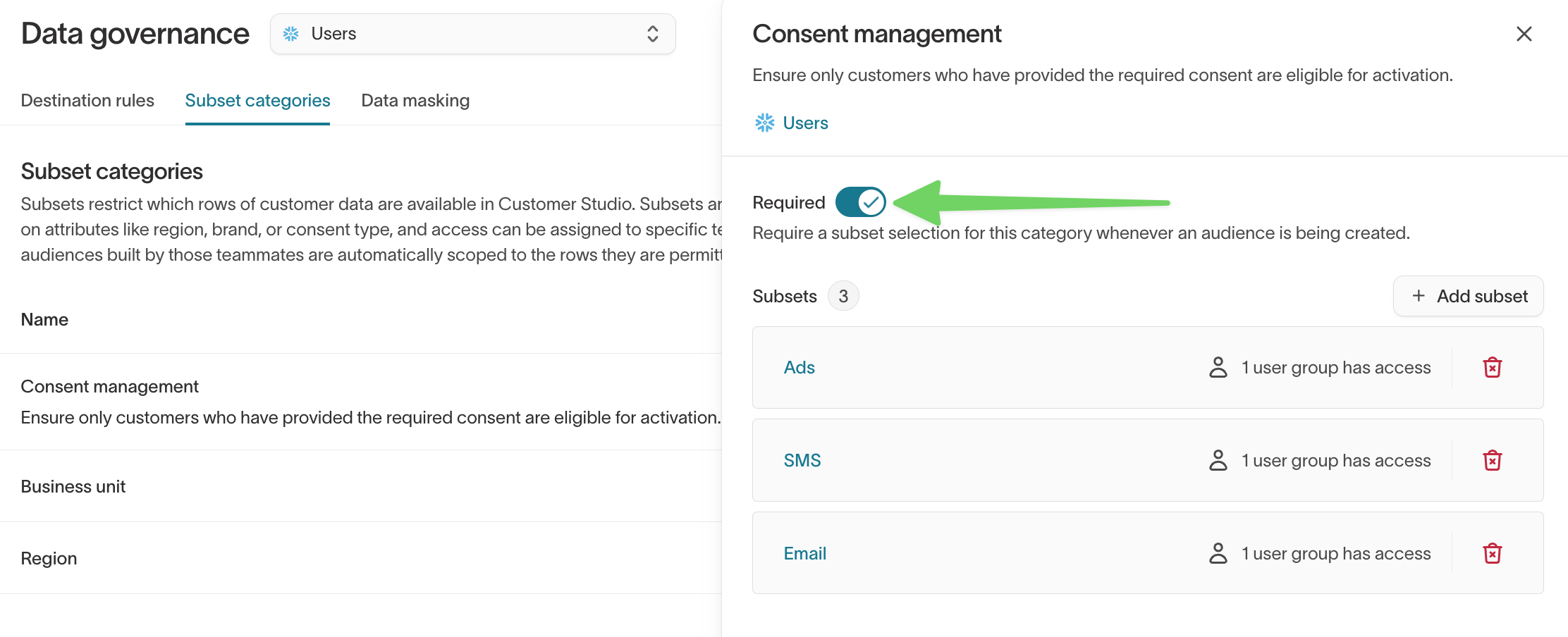 Toggle required category