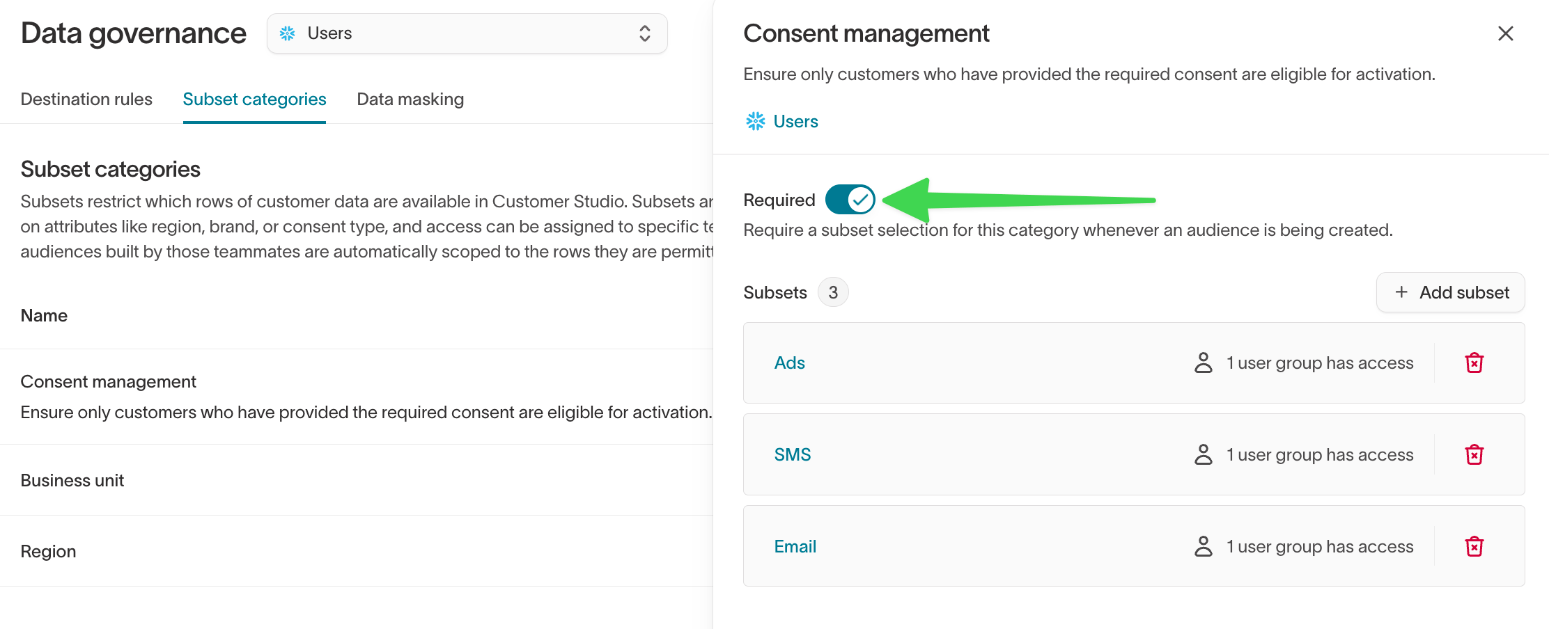 Toggle required category