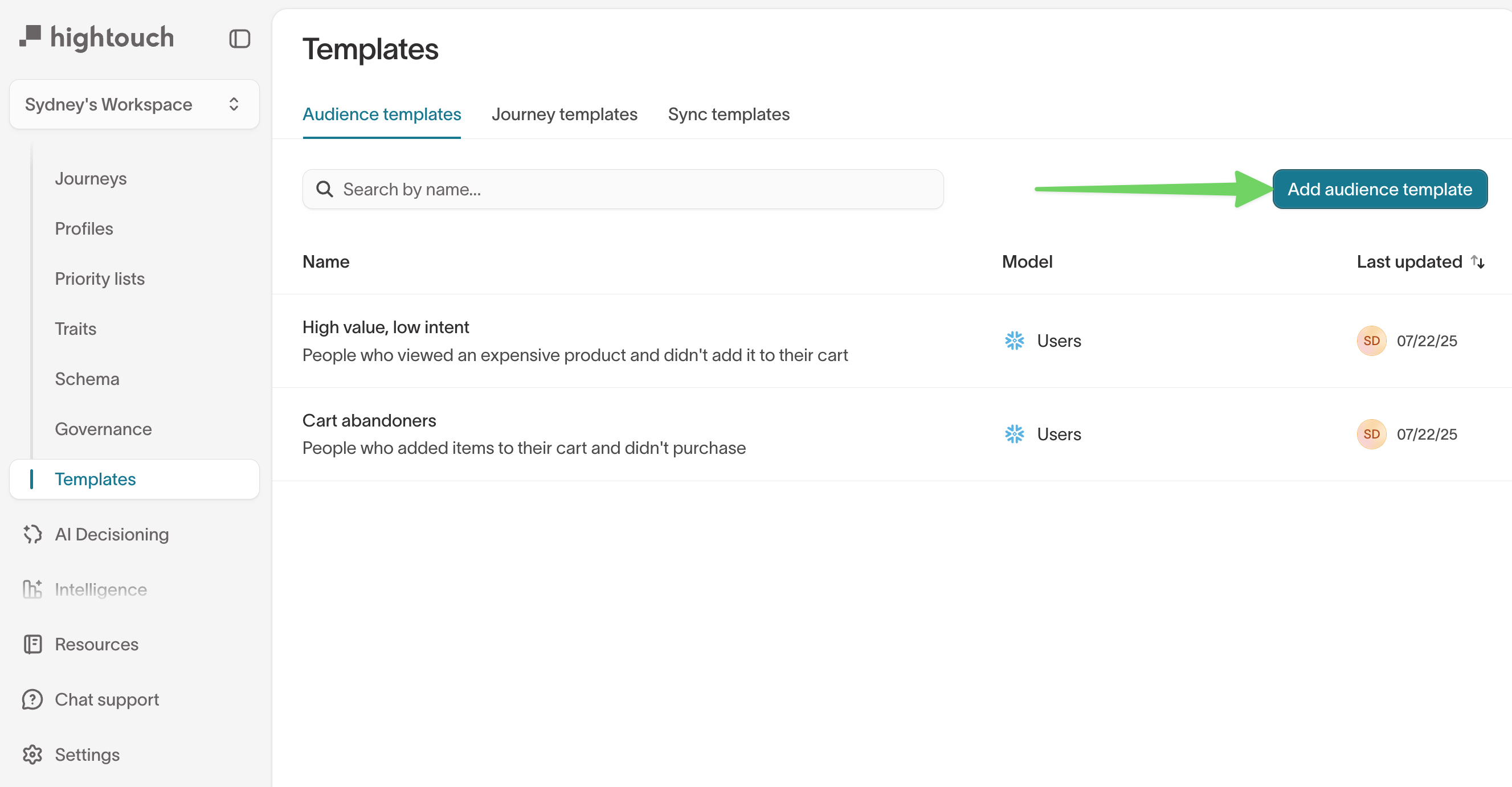 Add audience templates