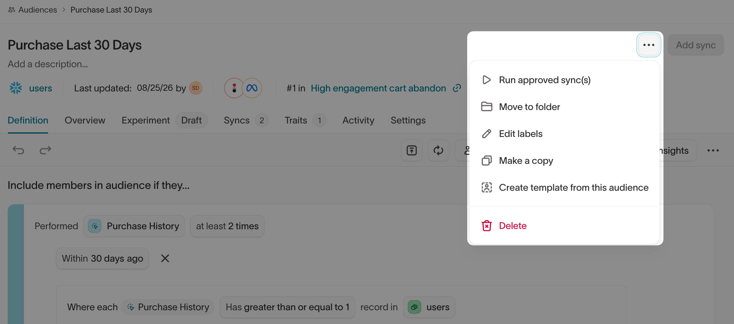 Make a copy of an audience from its ... menu
