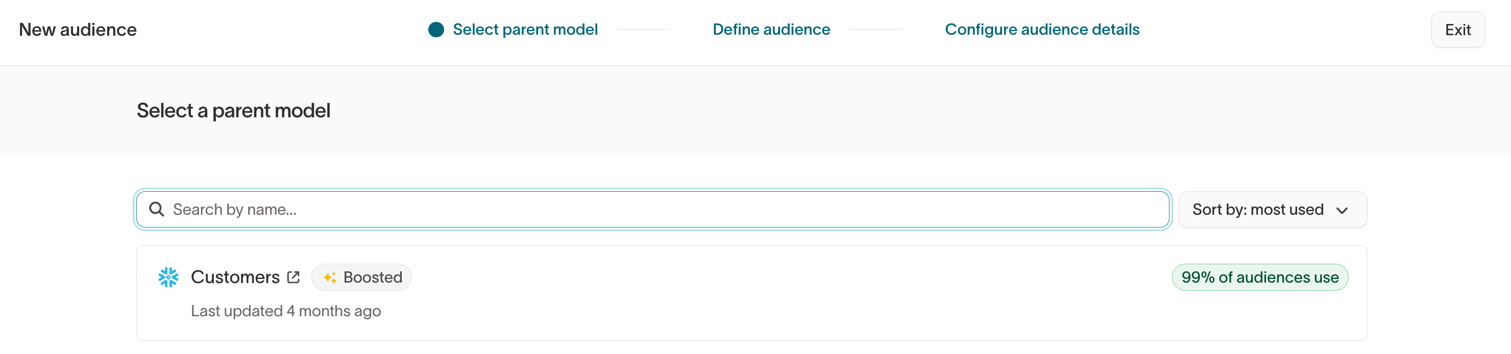 Select a parent model when creating an audience