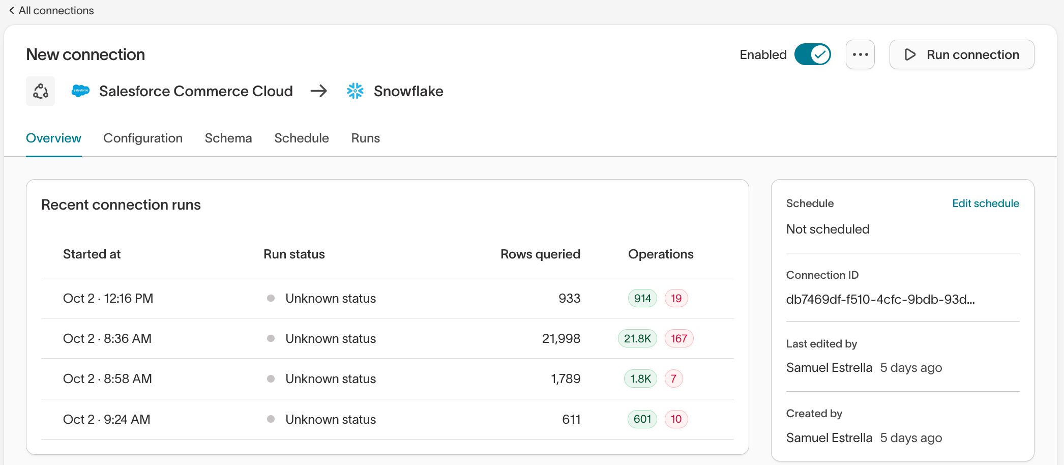 Manage created connections