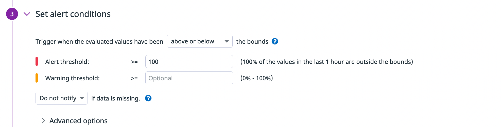 Datadog metric monitor configuration