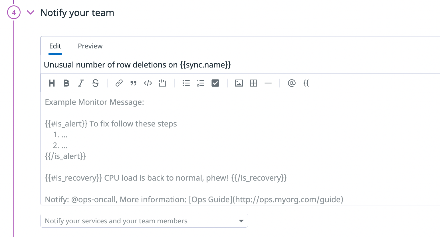 Datadog metric monitor configuration with sum by sync