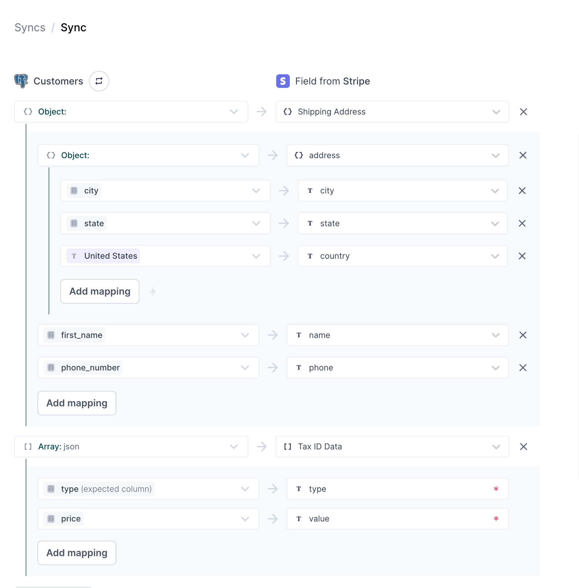 Mapping an array in the Hightouch UI