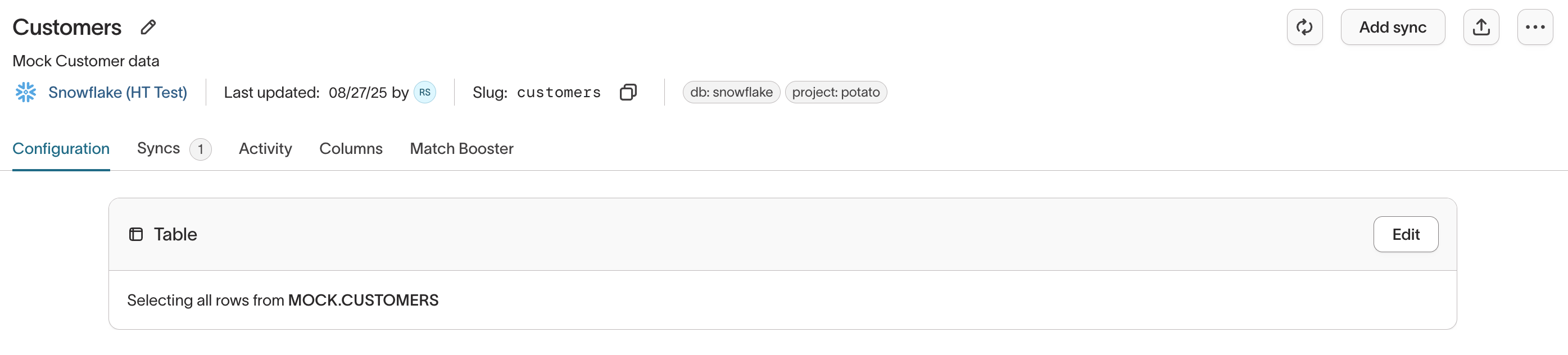 Activation table selector