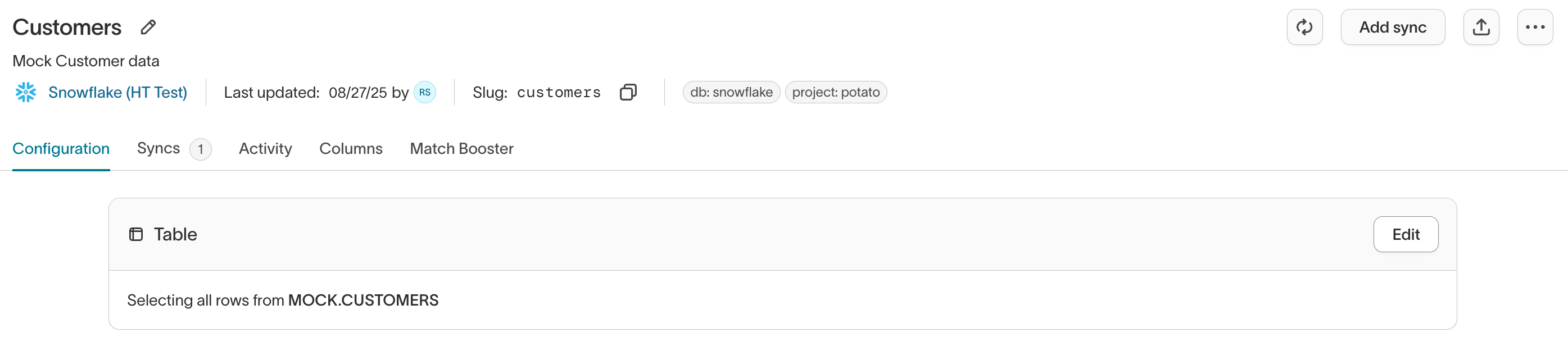 Activation table selector