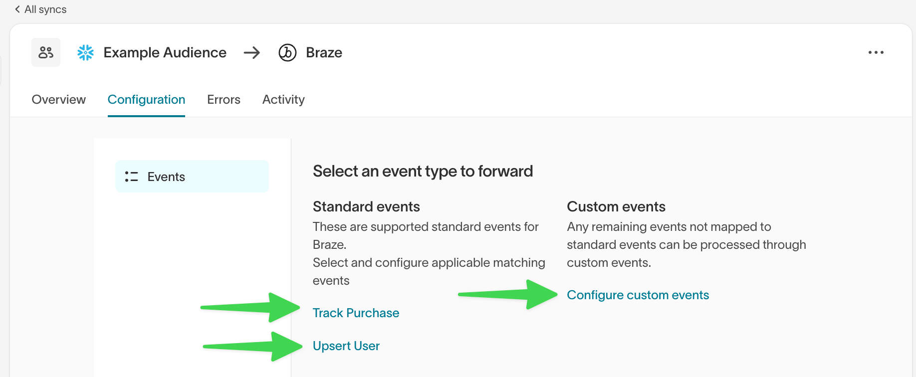 Configure events