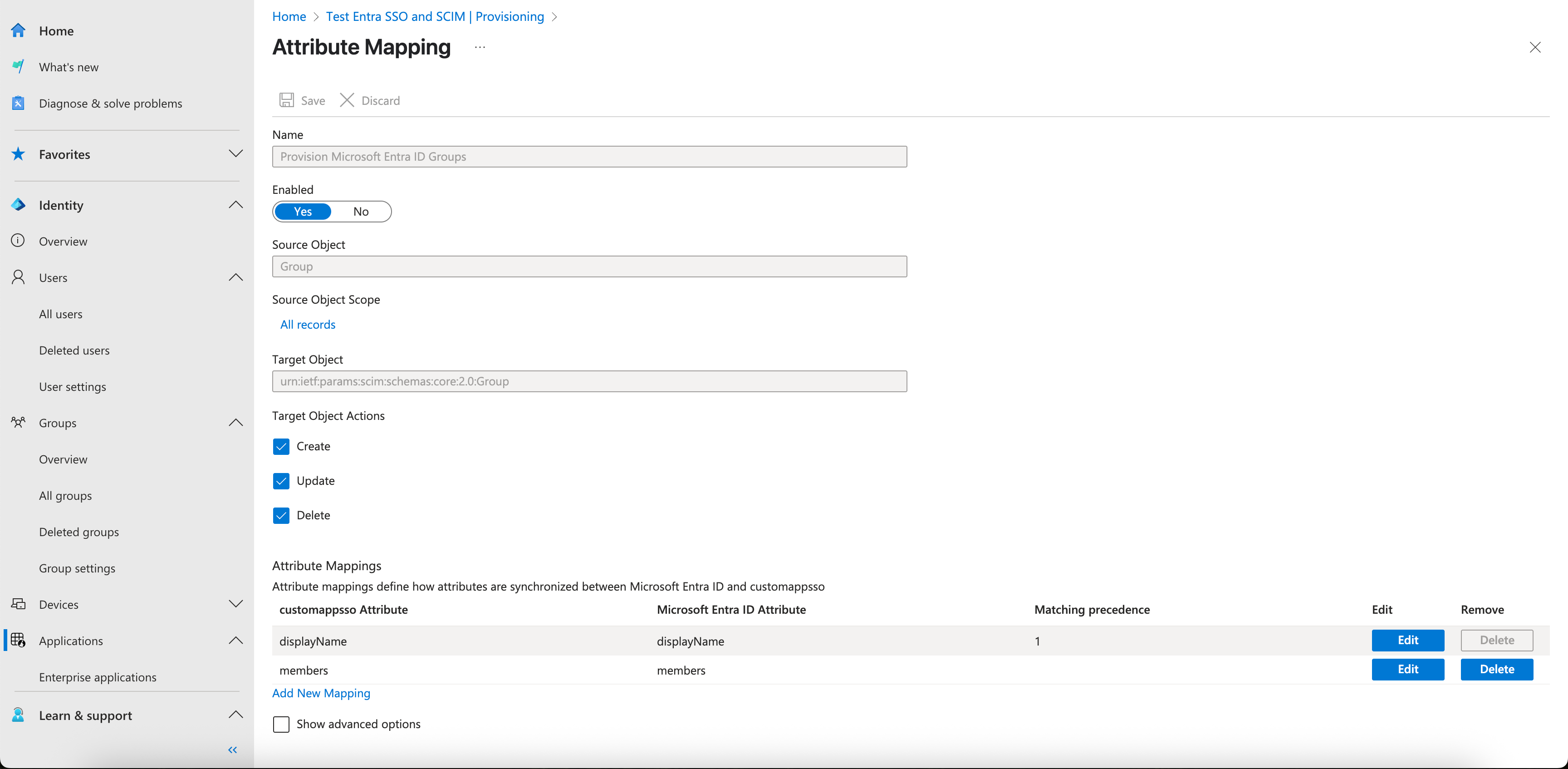 SCIM attribute provisioning