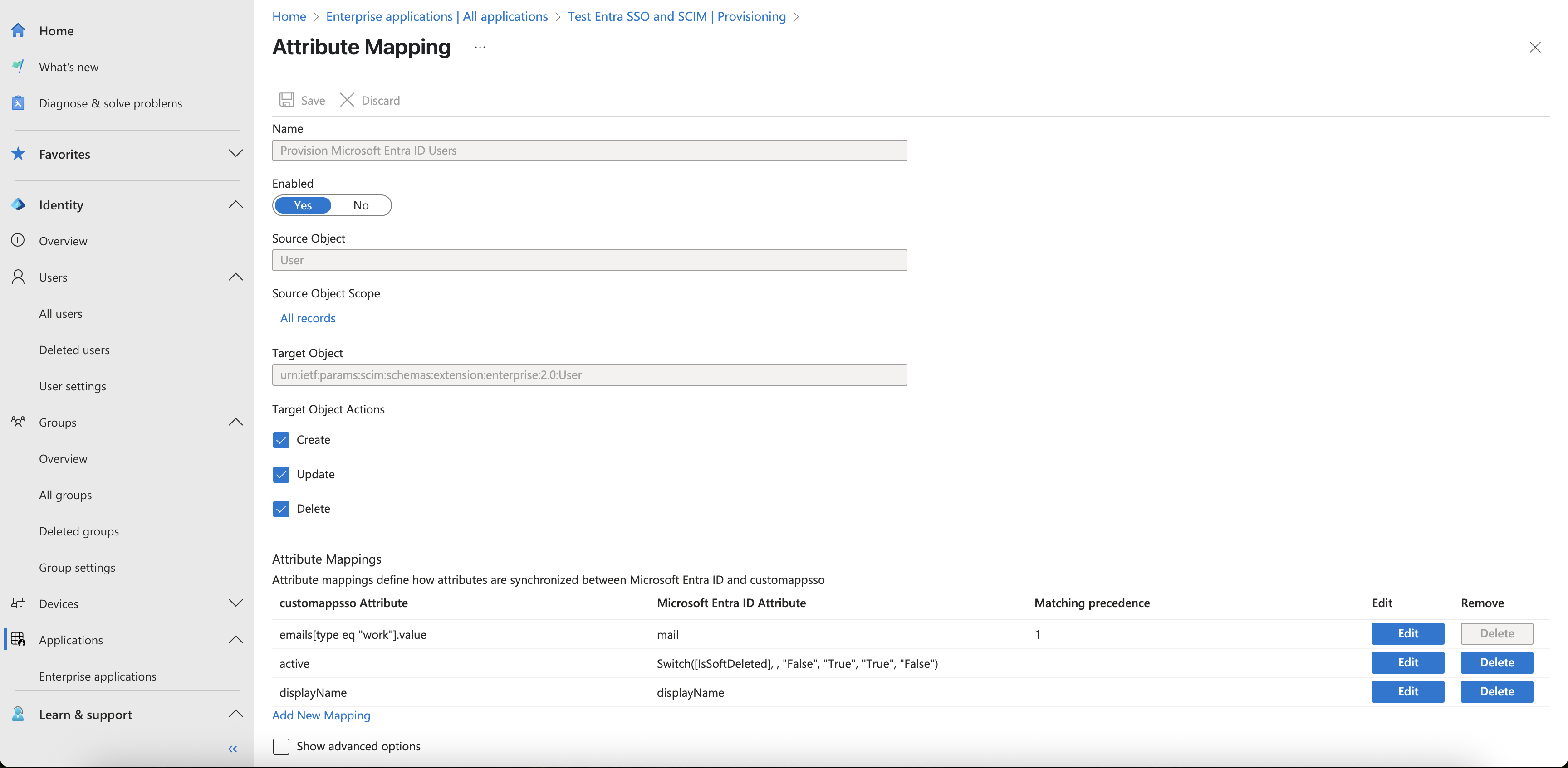 SCIM attribute provisioning