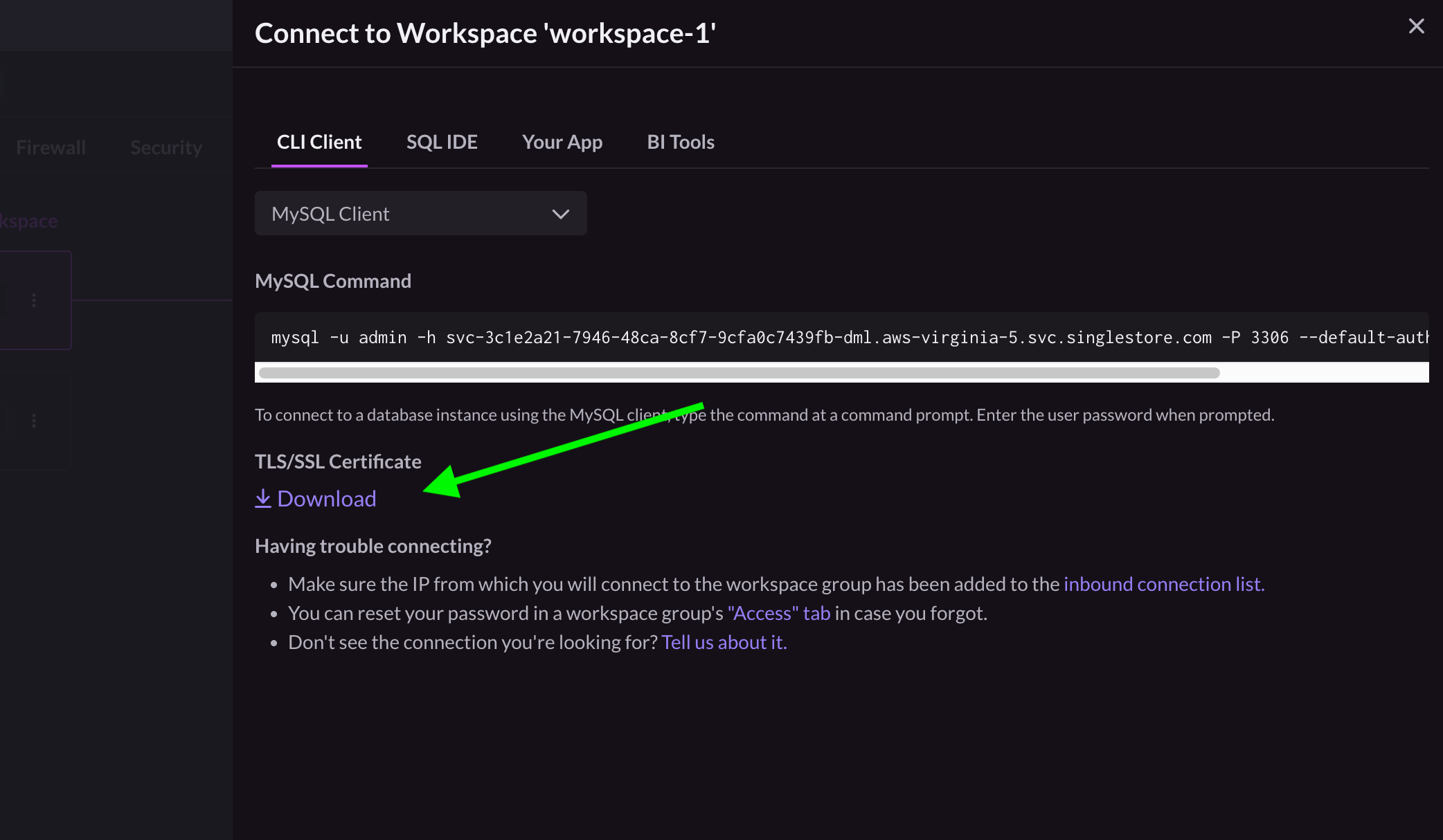 Download CA certificate from SingleStore