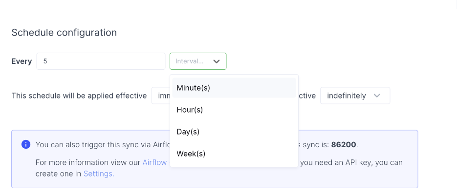 Configuring an interval schedule in Hightouch