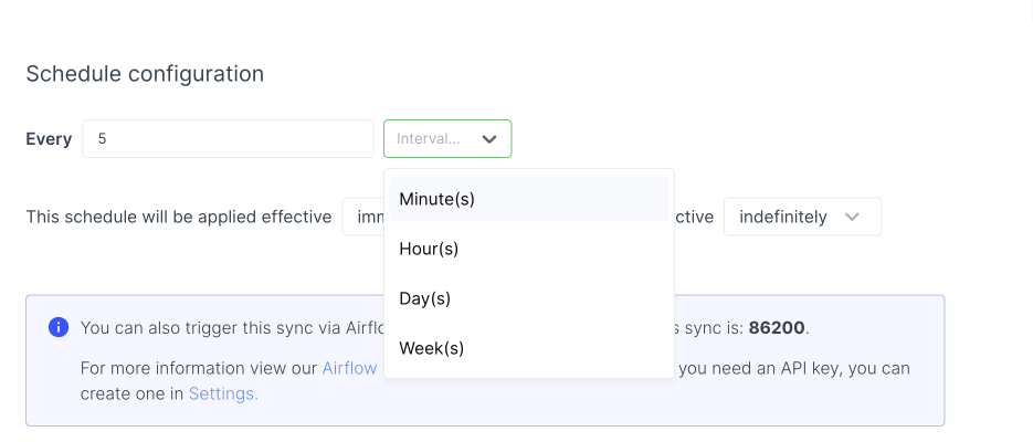 Configuring an interval schedule in Hightouch