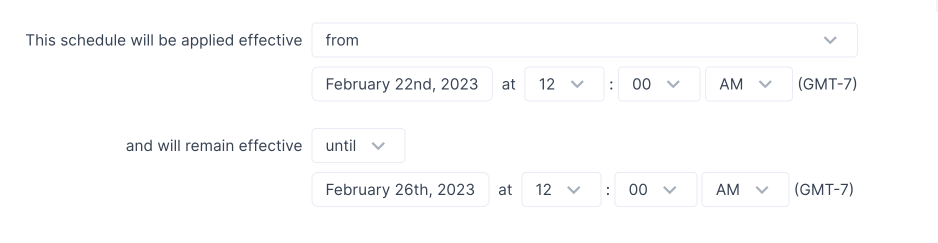 Setting a schedule's start and end times in Hightouch