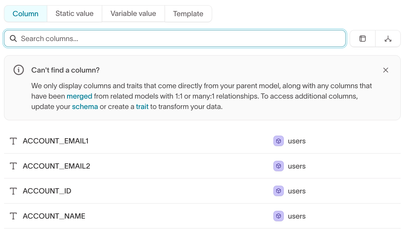 Column mapping in the advanced mapper