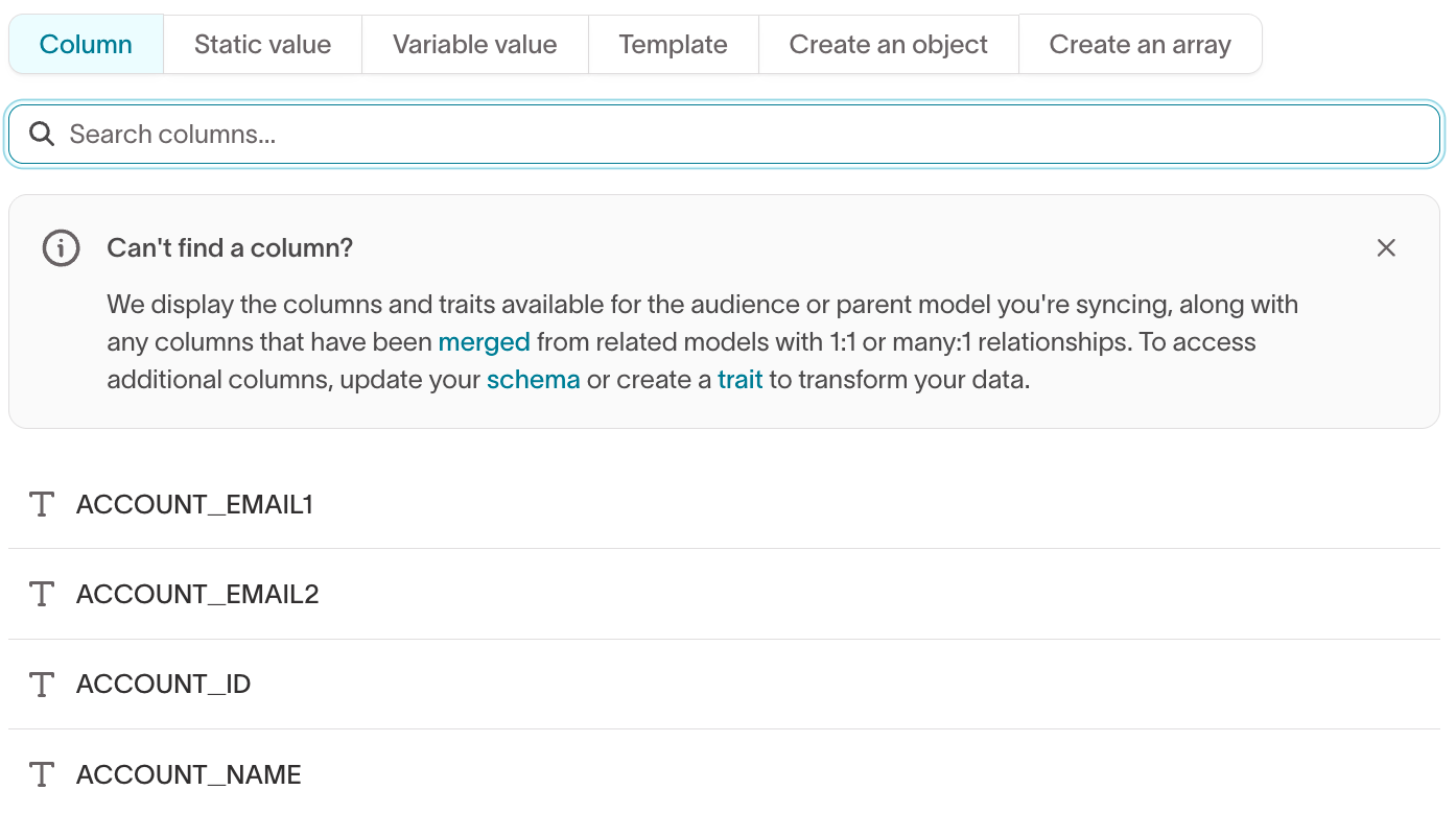 The value type selector in the advanced mapper