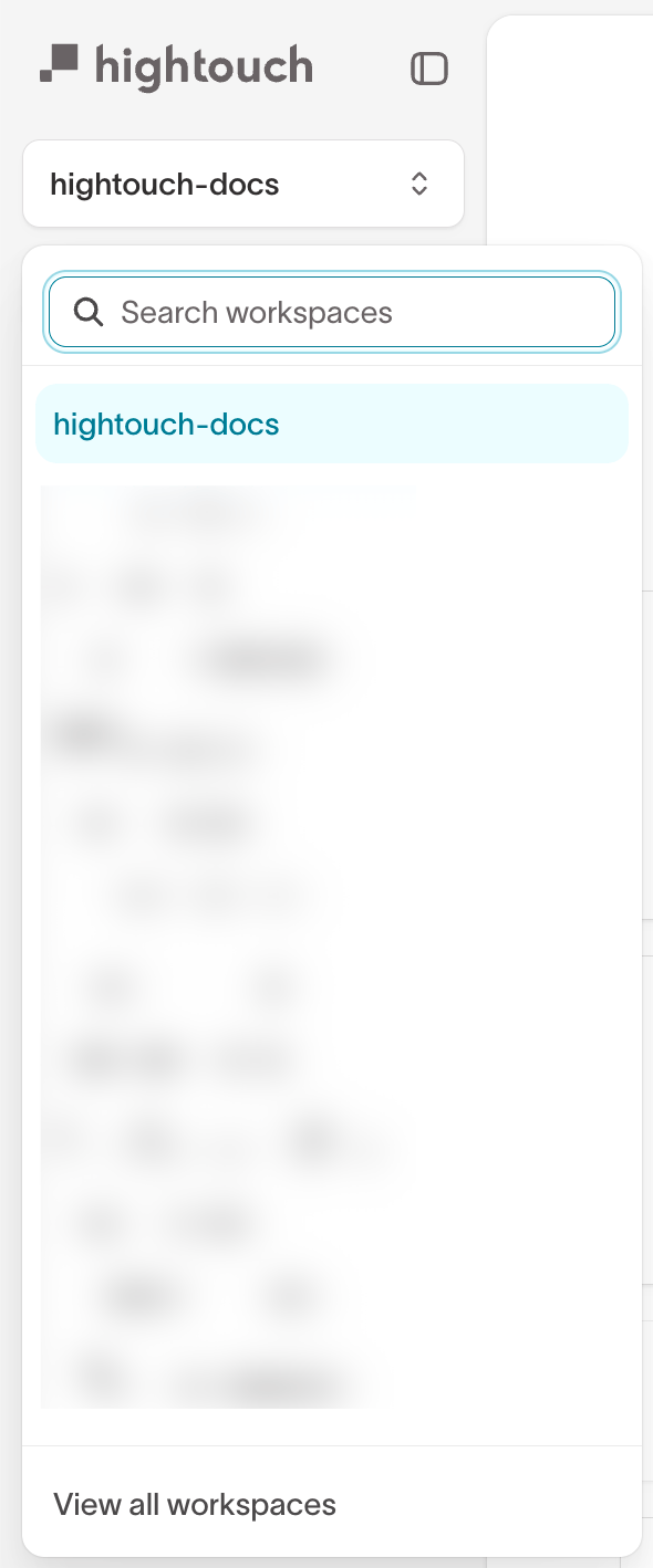 The workspace switcher dropdown in the sidebar