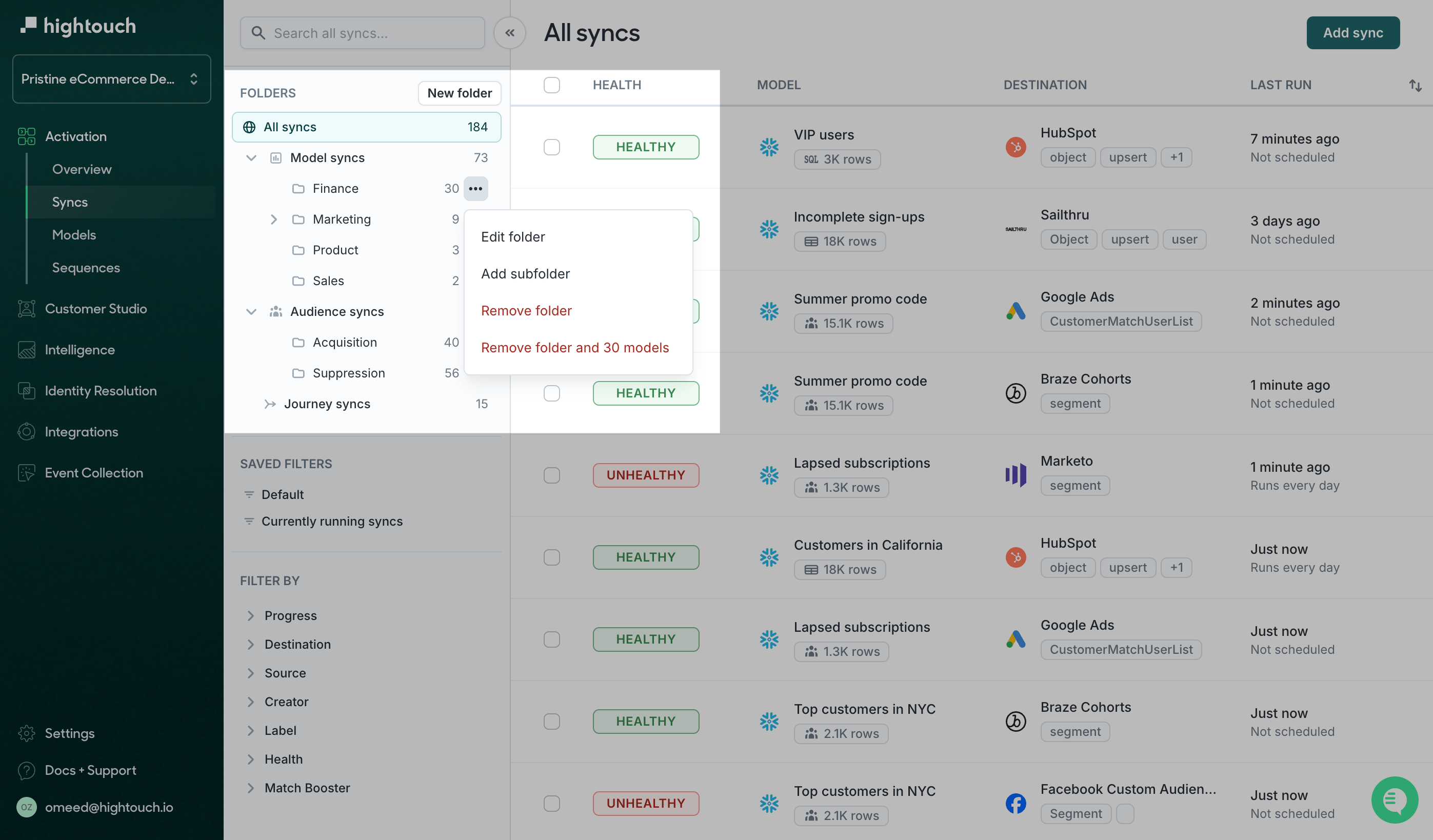 Editting folders in the Hightouch UI