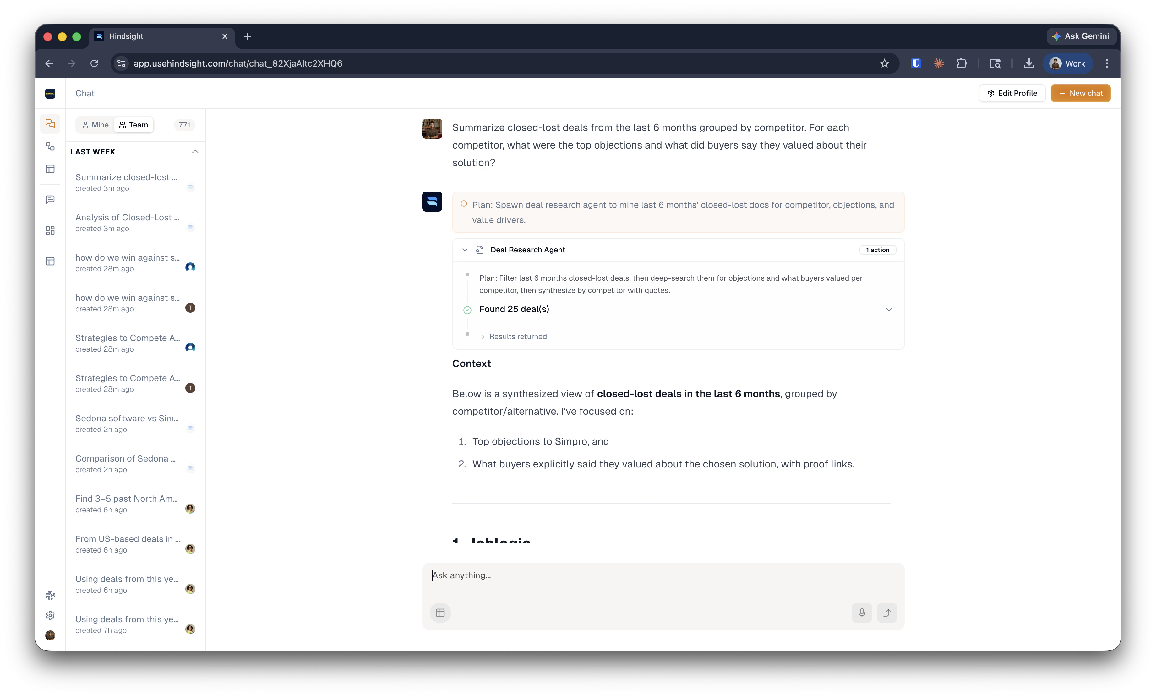 Categorize competitors in Hindsight