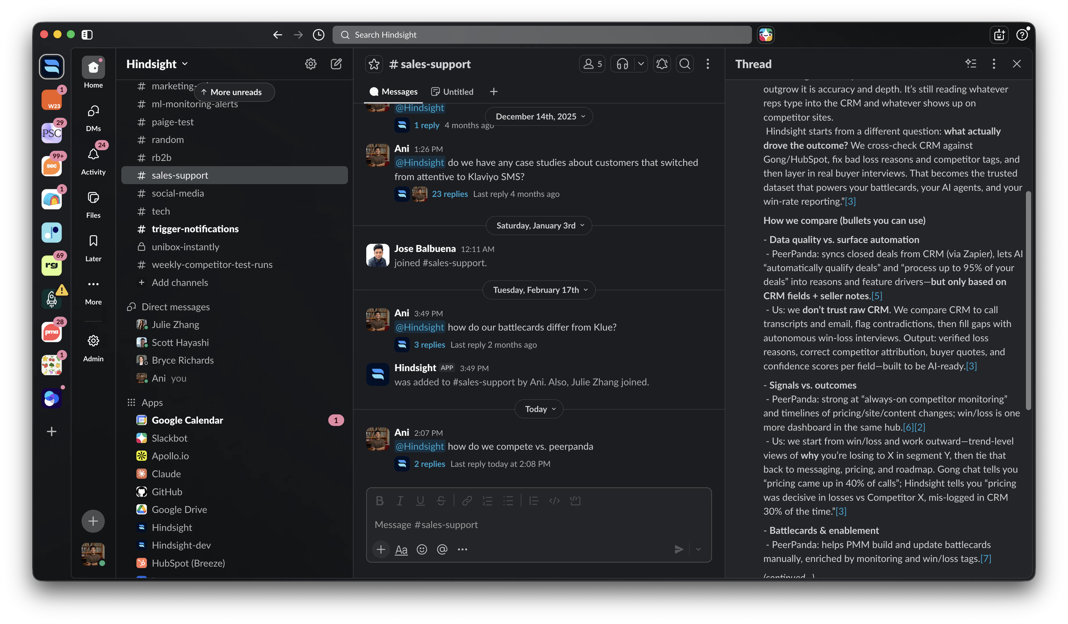 Slack answer using category battlecard with no named asset