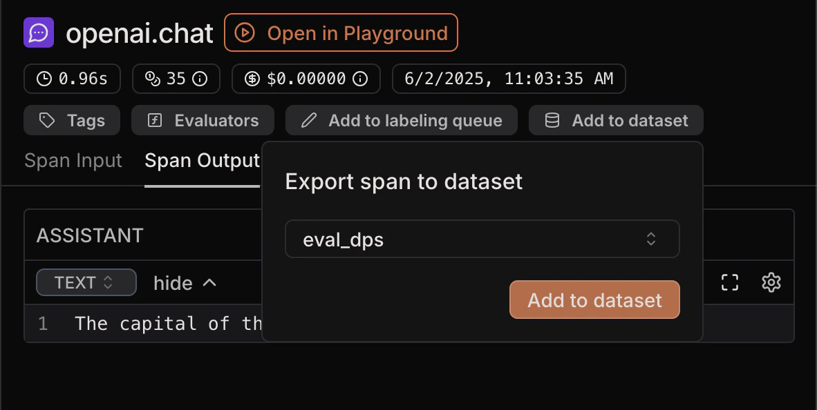 Export span to dataset