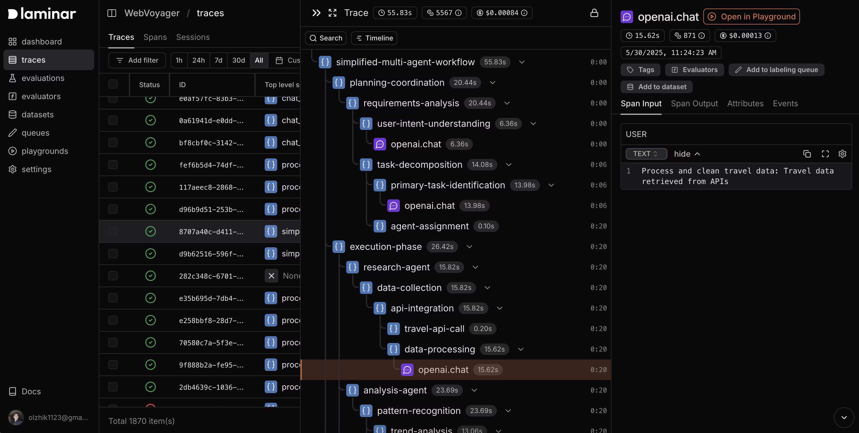 Playground opened from a traced span