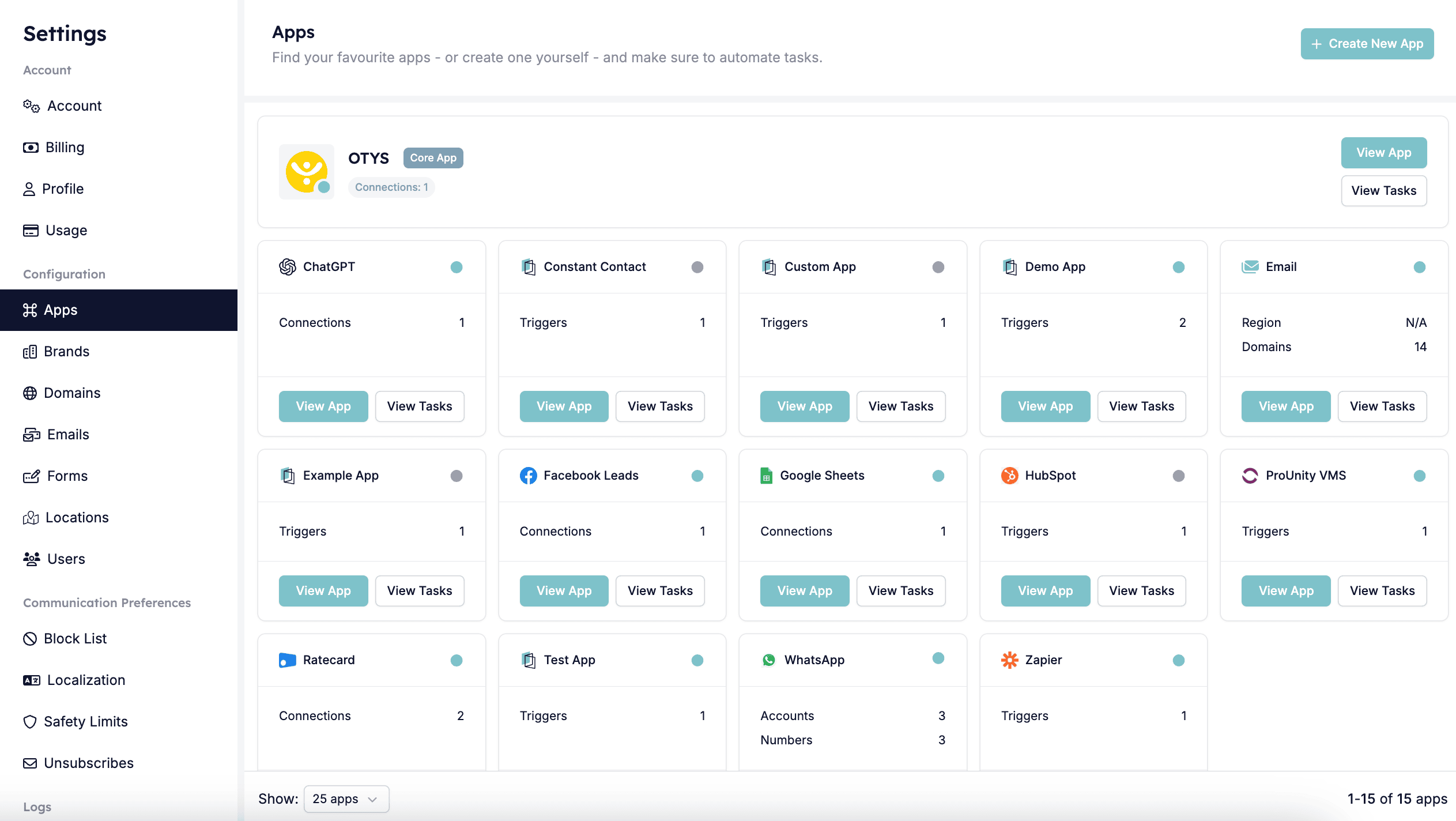 Apps page in HireData