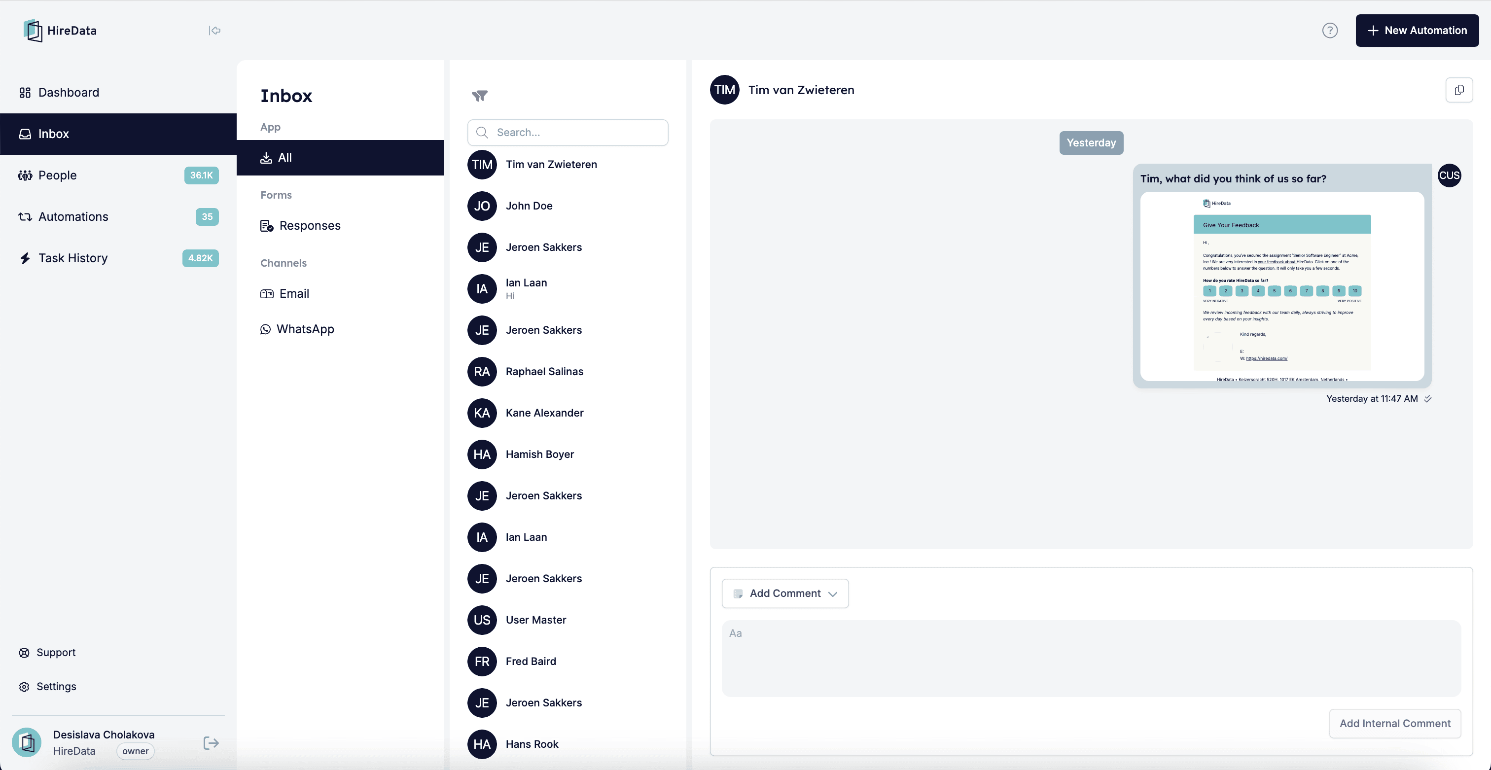 HireData inbox